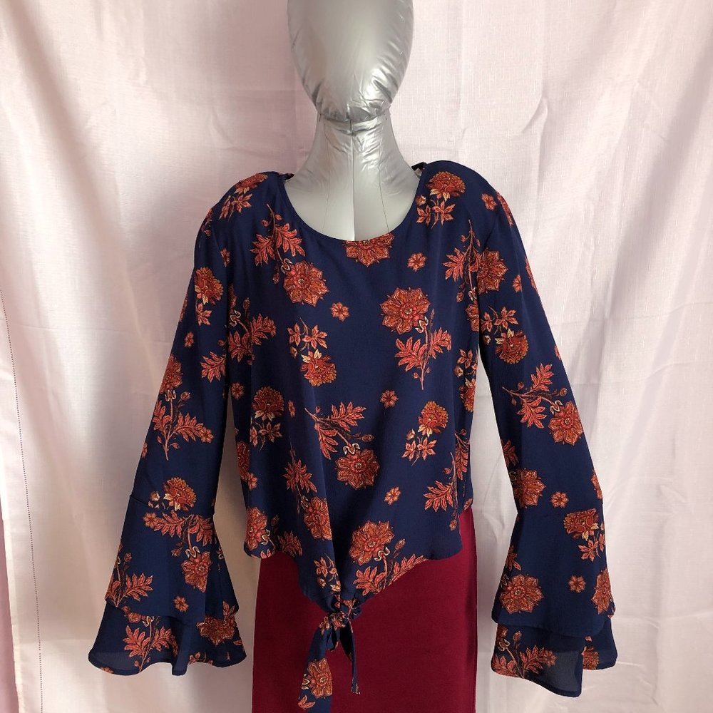 Blue Paisley Bell Sleeve Blouse Size XL